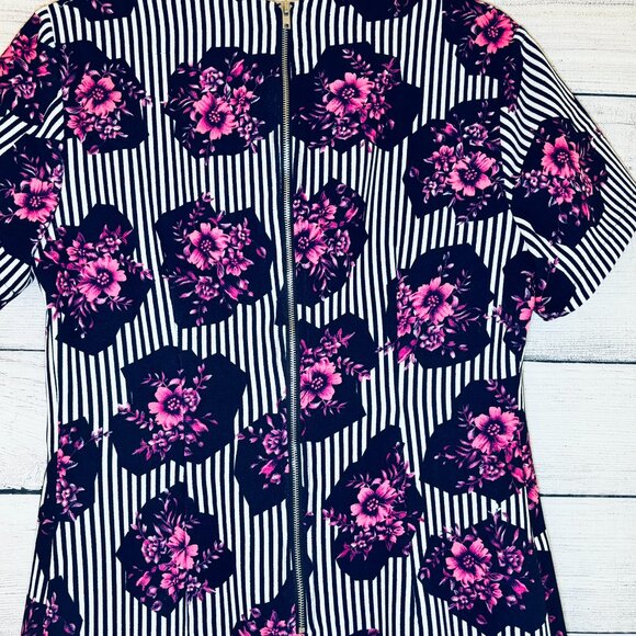 Sugarlips Size Large Navy White Stripe Floral Mini Dress Short Sleeve Spring - Picture 3 of 4